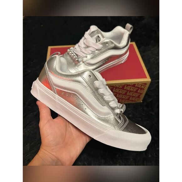 Vans Shoes - VANS knu skool metallic silver leather lace up shoes sneakers sz 7.5 new